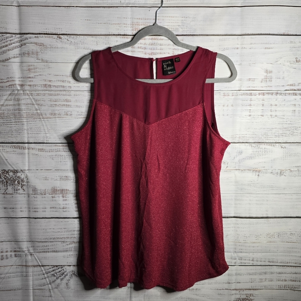 Rock & Shine Sleeveless‎ Red Sparkly Womens Blouse Size XL Holiday